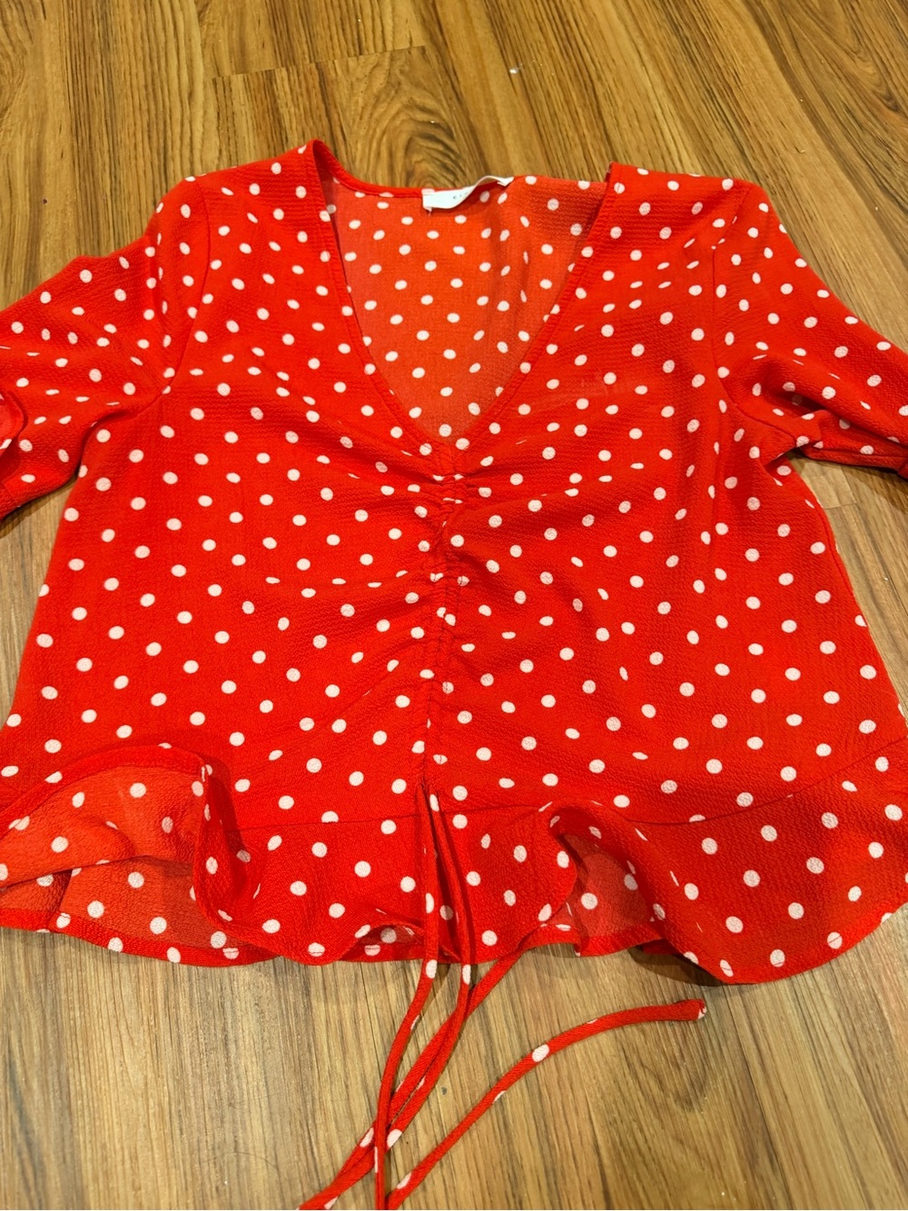 Elodie Red Polka Dot V-Neck Tie-Front Blouse